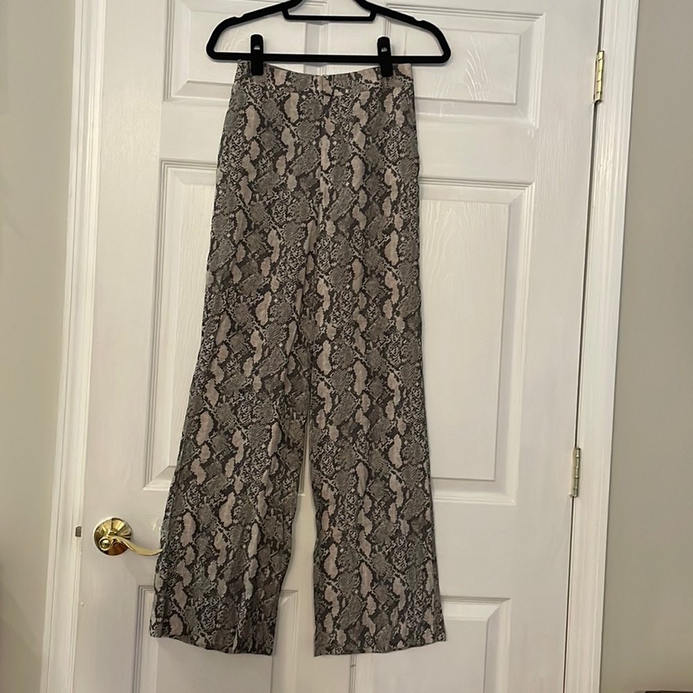 Long Wide-Leg Snakeskin Pants